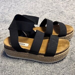 Steve Madden Black and Tan Espadrille Sandals